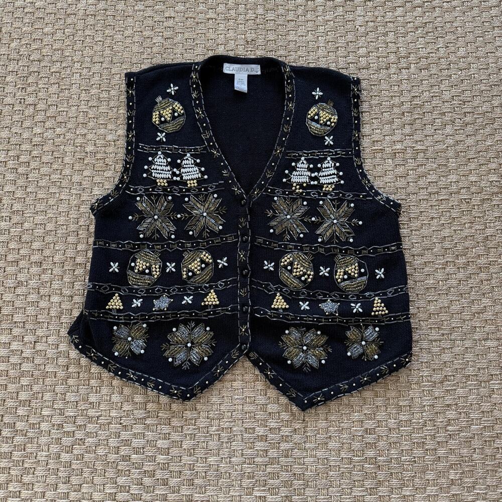 Vintage 1997 Claudia D. Women’s Winter Holiday Beaded Sweater Vest Size XL - Picture 16 of 16